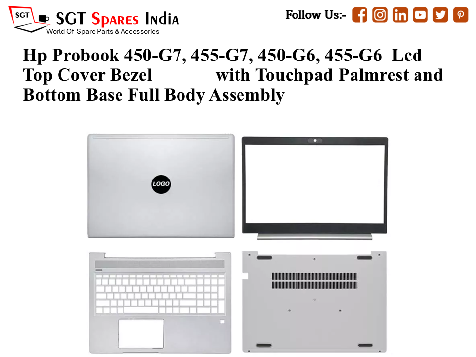 Hp Probook 450-G7, 455-G7, 450-G6, 455-G6 Laptop Lcd Top Cover Bezel with Touchpad Palmrest and Bottom Base Full Body Assembly