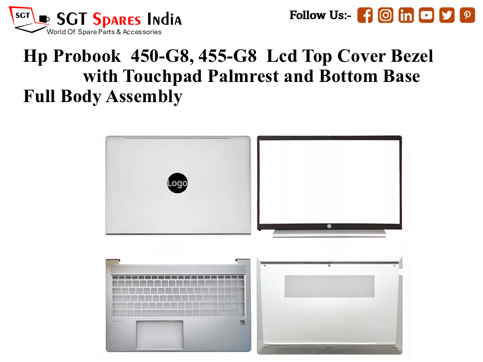 Hp Probook 450-G8, 455-G8 Laptop Lcd Top Cover Bezel with Touchpad Palmrest and Bottom Base Full Body Assembly