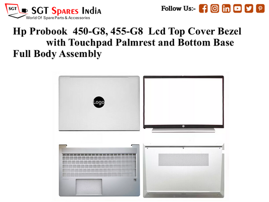 Hp Probook  450-G8, 455-G8 Laptop Lcd Top Cover Bezel with Touchpad Palmrest and Bottom Base Full Body Assembly