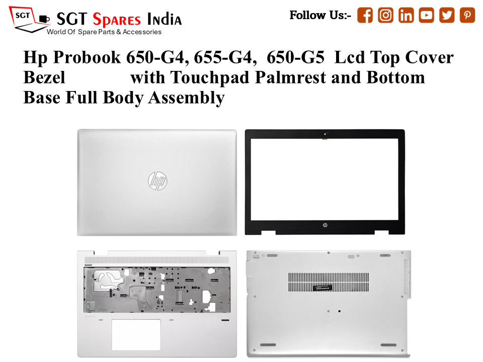 Hp Probook 650-G4, 655-G4, 650-G5 Laptop Lcd Top Cover Bezel with Touchpad Palmrest and Bottom Base Full Body Assembly