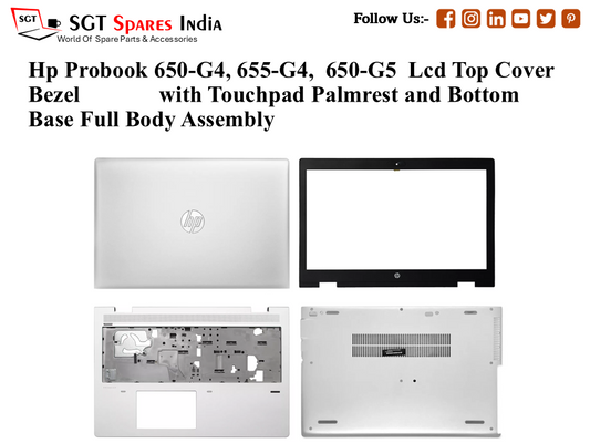 Hp Probook 650-G4, 655-G4,  650-G5 Laptop Lcd Top Cover Bezel with Touchpad Palmrest and Bottom Base Full Body Assembly