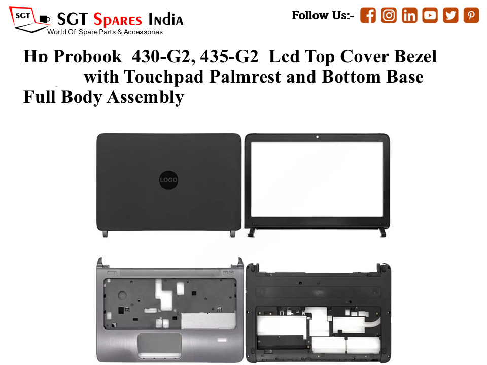 Hp Probook 430-G2, 435-G2 Laptop Lcd Top Cover Bezel with Touchpad Palmrest and Bottom Base Full Body Assembly