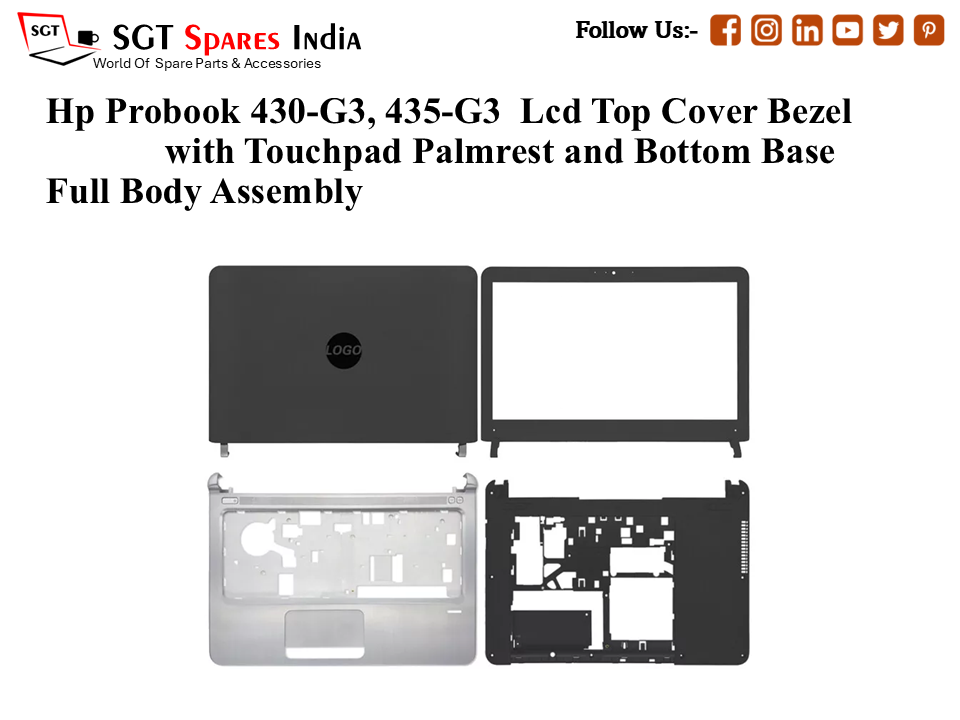 Hp Probook 430-G3, 435-G3 Laptop Lcd Top Cover Bezel with Touchpad Palmrest and Bottom Base Full Body Assembly