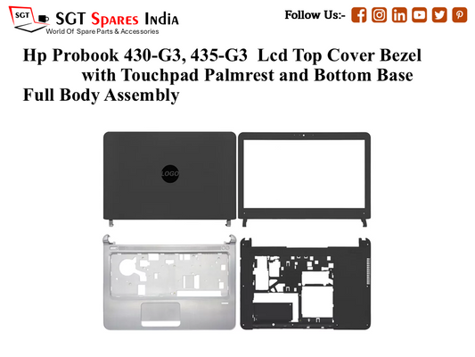 Hp Probook 430-G3, 435-G3 Laptop Lcd Top Cover Bezel with Touchpad Palmrest and Bottom Base Full Body Assembly