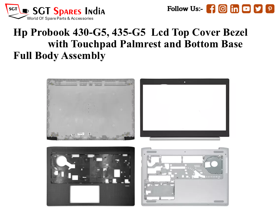 Hp Probook 430-G5, 435-G5 Laptop Lcd Top Cover Bezel with Touchpad Palmrest and Bottom Base Full Body Assembly