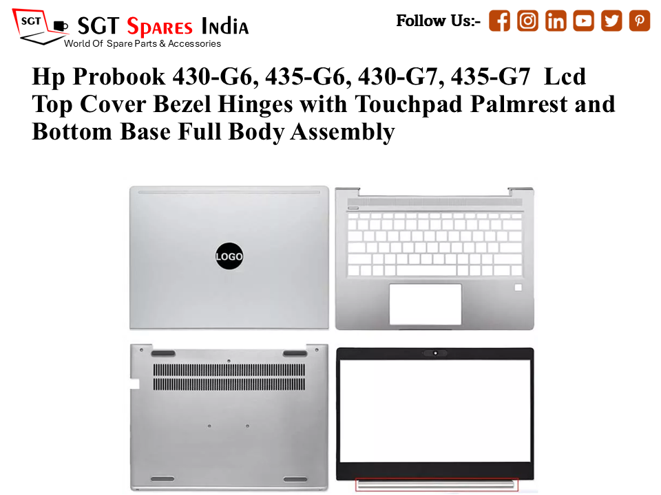 Hp Probook 430-G6, 435-G6, 430-G7, 435-G7 Laptop Lcd Top Cover Bezel with Touchpad Palmrest and Bottom Base Full Body Assembly (without hinges)