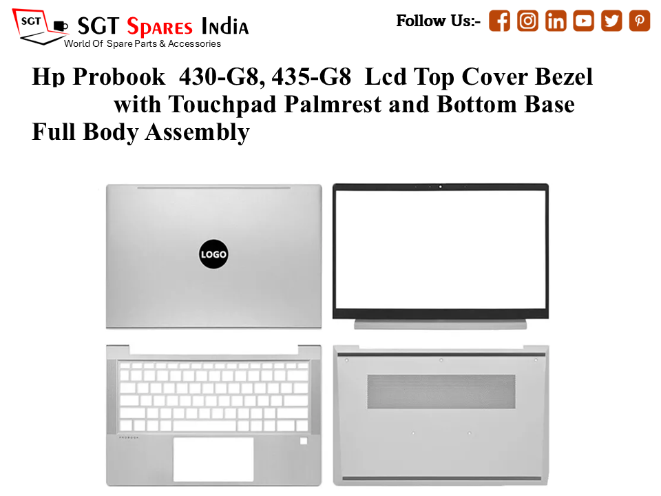 Hp Probook 430-G8, 435-G8 Laptop Lcd Top Cover Bezel with Touchpad Palmrest and Bottom Base Full Body Assembly