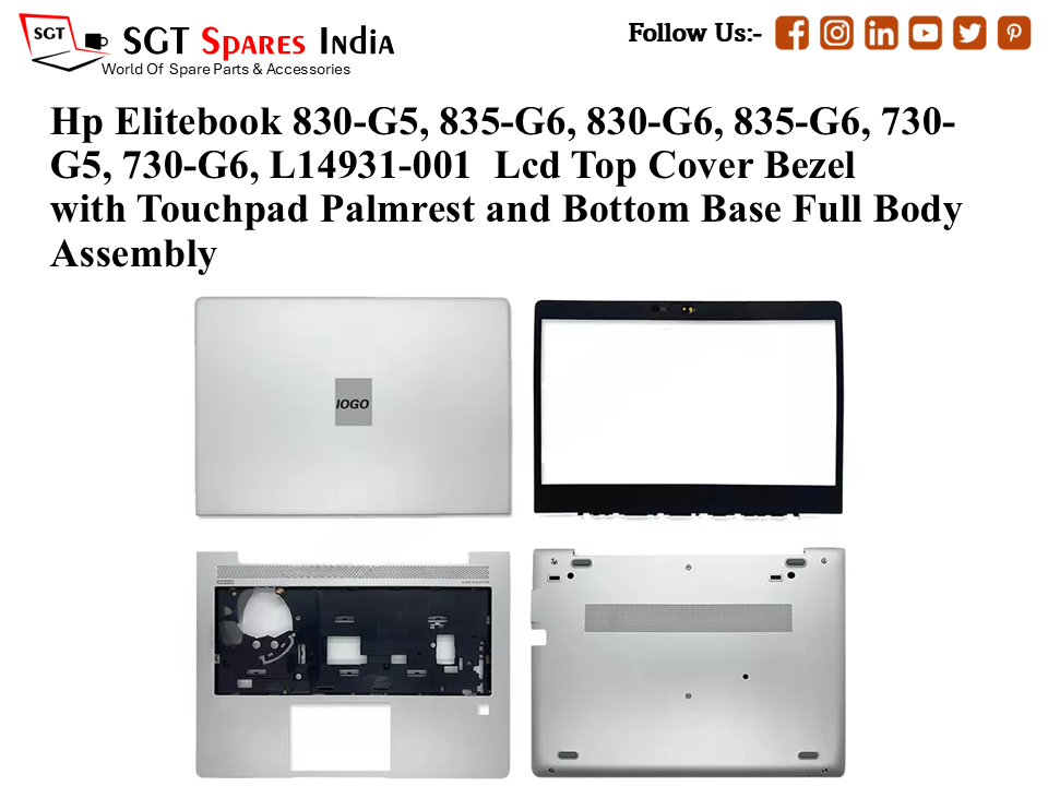 Hp Elitebook 830-G5, 835-G6, 830-G6, 835-G6, 730-G5, 730-G6, L14931-001 Laptop Lcd Top Cover Bezel with Touchpad Palmrest and Bottom Base Full Body Assembly