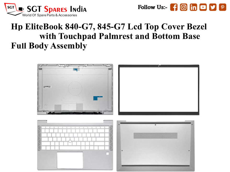Hp EliteBook 840-G7, 845-G7 M07166-001 Laptop Lcd Top Cover Bezel with Touchpad Palmrest and Bottom Base Full Body Assembly