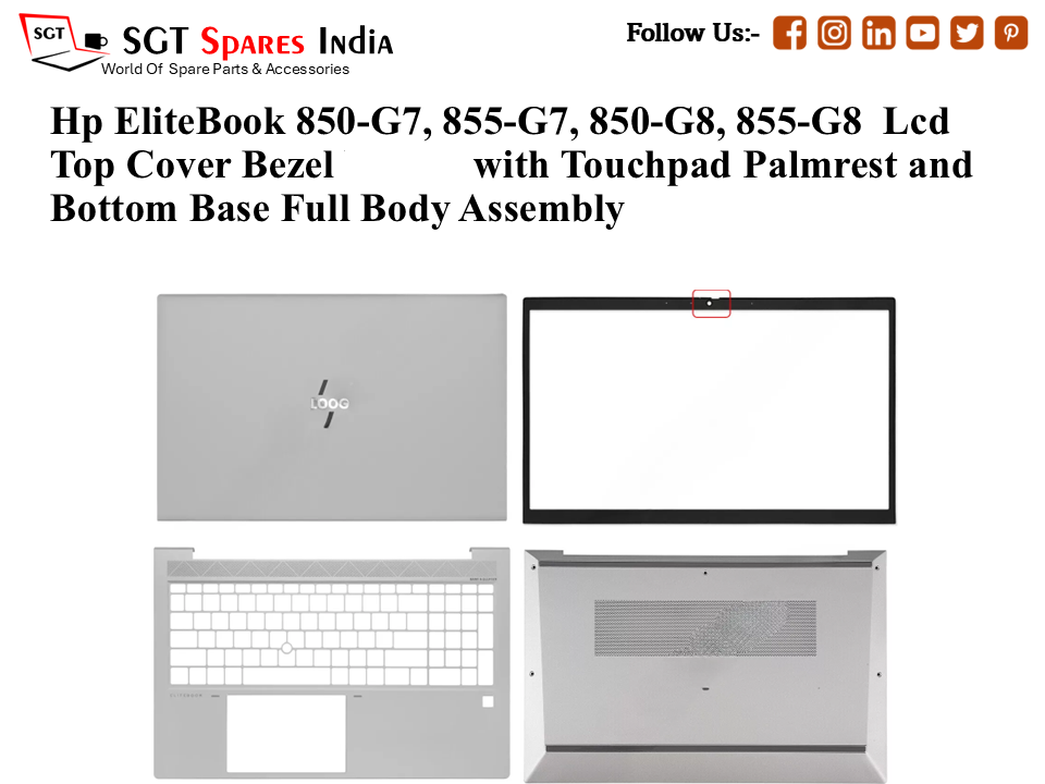 Hp EliteBook 850-G7, 855-G7, 850-G8, 855-G8 Laptop Lcd Top Cover Bezel with Touchpad Palmrest and Bottom Base Full Body Assembly
