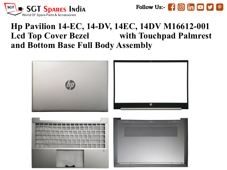 Hp Pavilion 14-EC, 14-DV, 14EC, 14DV M16612-001 Laptop Lcd Top Cover Bezel with Touchpad Palmrest and Bottom Base Full Body Assembly