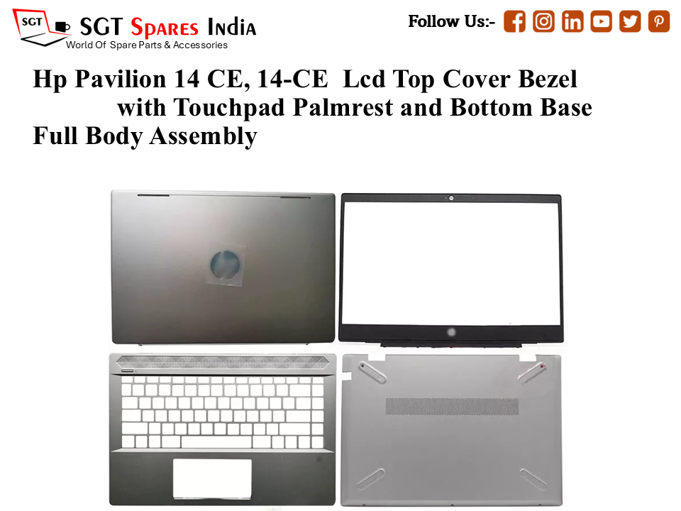 Hp Pavilion 14 CE, 14-CE Laptop Lcd Top Cover Bezel with Touchpad Palmrest and Bottom Base Full Body Assembly