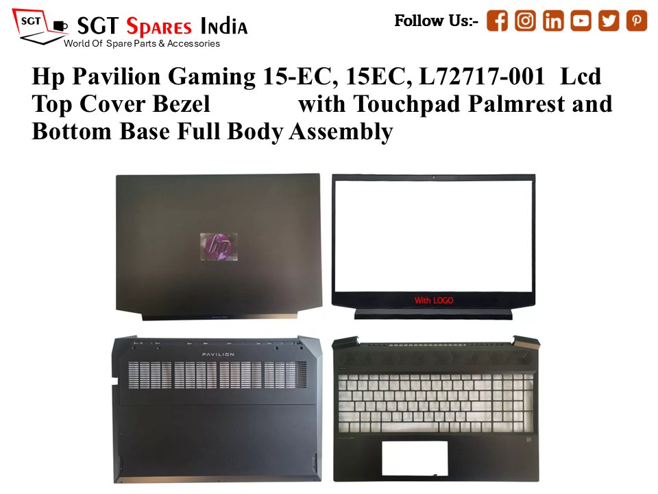Hp Pavilion Gaming 15-EC, 15EC, L72717-001 Laptop Lcd Top Cover Bezel with Touchpad Palmrest and Bottom Base Full Body Assembly