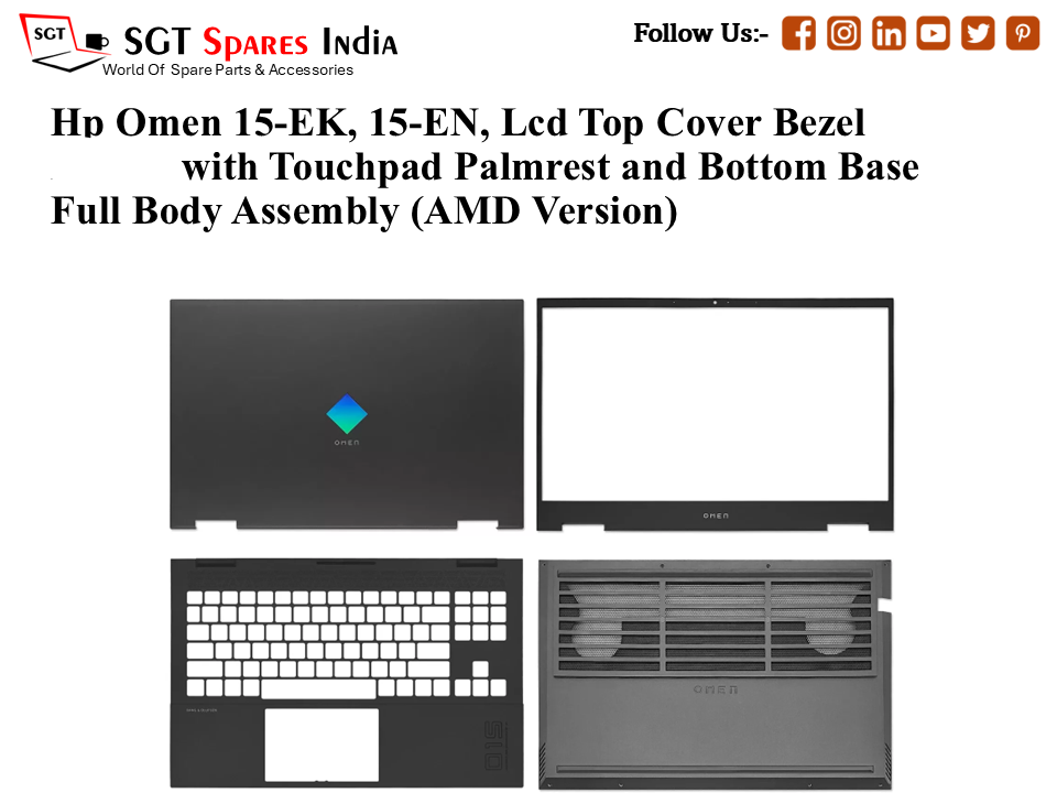 Hp Omen 15-EK, 15-EN, L99532-000 Laptop Lcd Top Cover Bezel with Touchpad Palmrest and Bottom Base Full Body Assembly (AMD Version) Without hinges