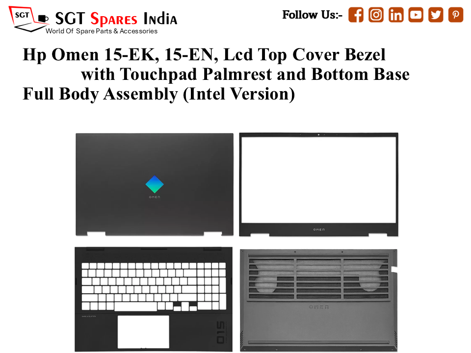 Hp Omen 15-EK, 15-EN, L99532-001 Laptop Lcd Top Cover Bezel with Touchpad Palmrest and Bottom Base Full Body Assembly (INTEL Version) Without hinges
