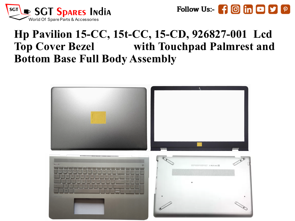Hp Pavilion 15-CC, 15t-CC, 15-CD, 926827-001 Laptop Lcd Top Cover Bezel with Touchpad Palmrest and Bottom Base Full Body Assembly