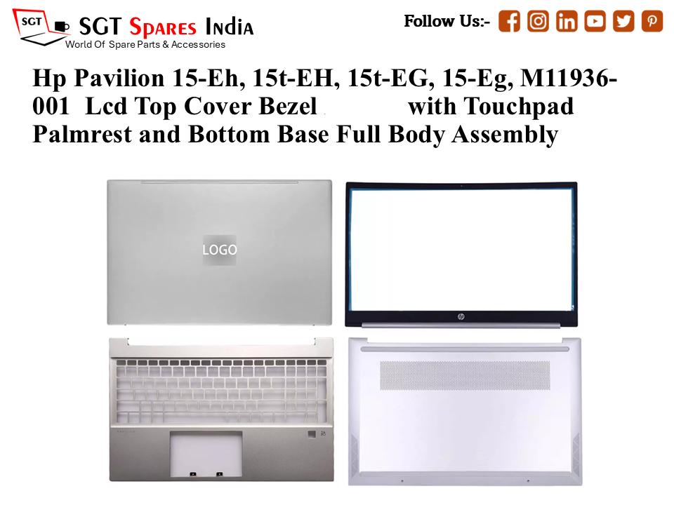 Hp Pavilion 15-Eh, 15t-EH, 15t-EG, 15-Eg, M11936-001 Laptop Lcd Top Cover Bezel with Touchpad Palmrest and Bottom Base Full Body Assembly