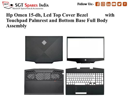 Hp Omen 15-dh, L72570-001 Laptop Lcd Top Cover Bezel with Touchpad Palmrest and Bottom Base Full Body Assembly