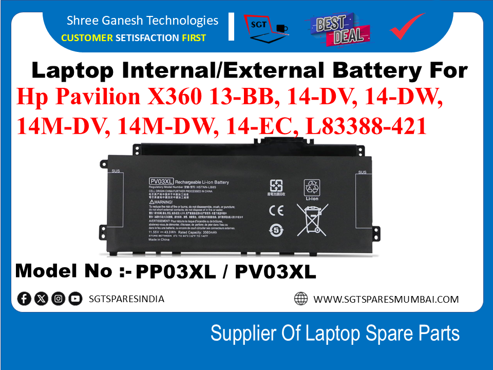 H-P PP03XL / PV03XL Internal Battery For Hp Pavilion X360 13-BB, 14-DV, 14-DW, 14M-DV, 14M-DW, 14-EC, L83388-421