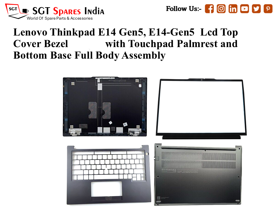Lenovo Thinkpad E14 Gen5, E14-Gen5 Laptop Lcd Top Cover Bezel with Touchpad Palmrest and Bottom Base Full Body Assembly
