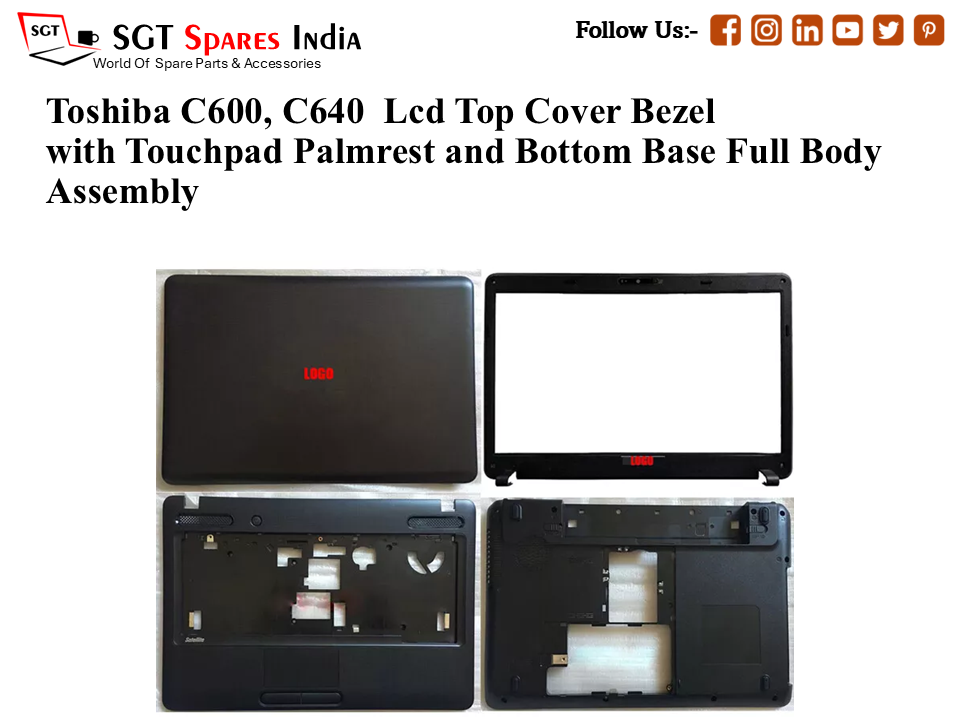 Toshiba C600, C640 Laptop Lcd Top Cover Bezel with Touchpad Palmrest and Bottom Base Full Body Assembly