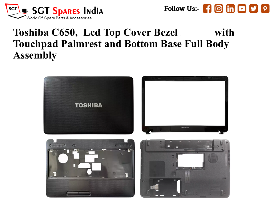 Toshiba C650, Laptop Lcd Top Cover Bezel with Touchpad Palmrest and Bottom Base Full Body Assembly