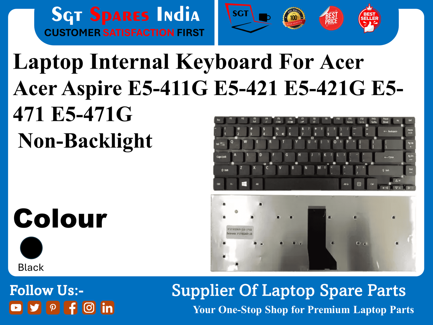 लैपटॉप आंतरिक कीबोर्ड एसर एसर एस्पायर E5-411G E5-421 E5-421G E5- 471 E5-471G नॉन-बैकलाइट रंग काला