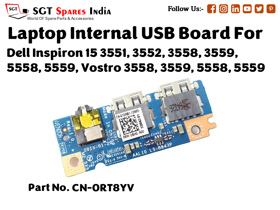 laptop Internal USB or IO board For Dell Inspiron 15 3551, 3552, 3558, 3559, 5558, 5559, Vostro 3558, 3559, 5558, 5559 Part no. CN 0RT8YV