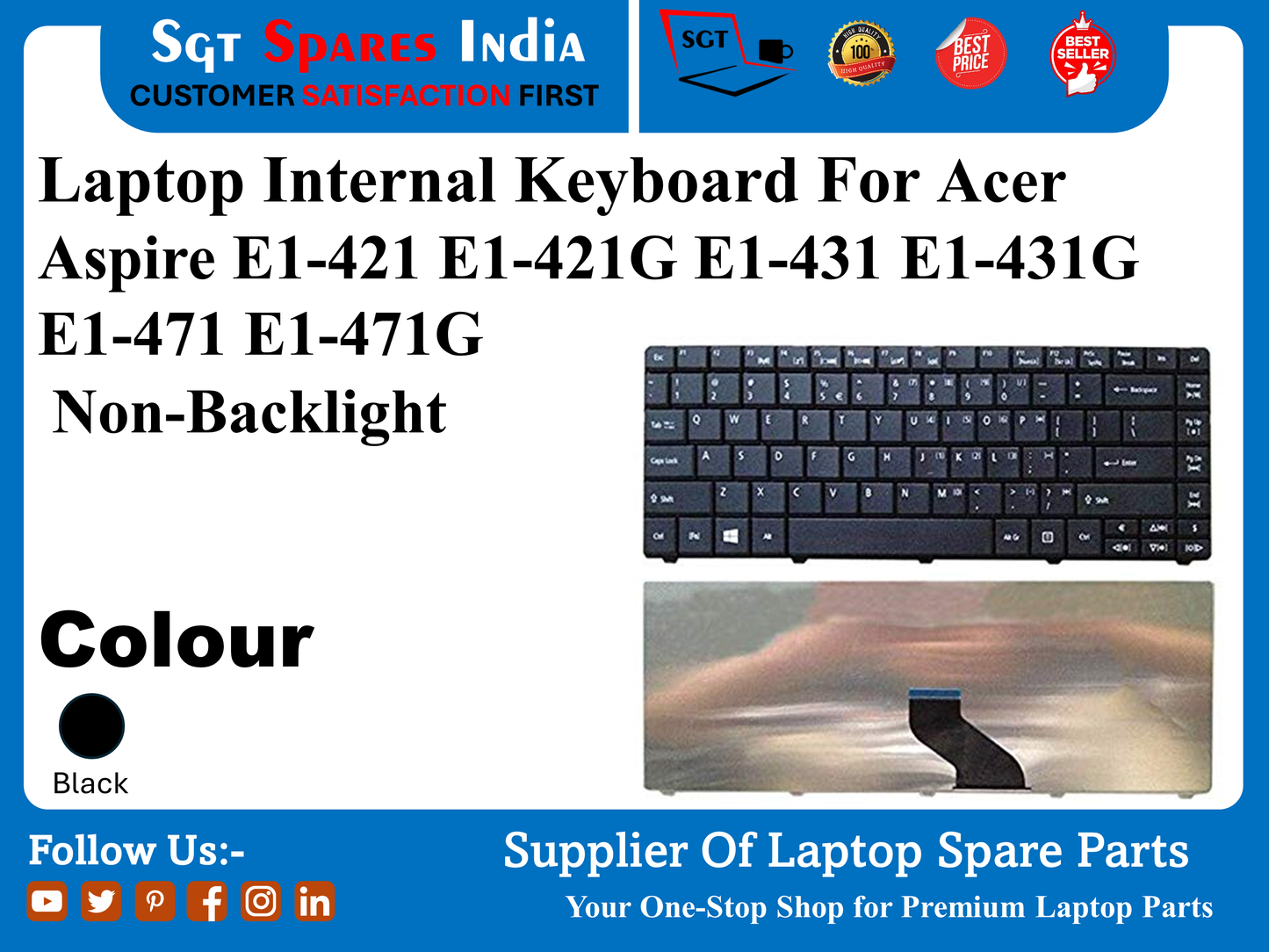 लैपटॉप आंतरिक कीबोर्ड Acer Aspire E1-421 E1-421G E1-431 E1-431G E1-471 E1-471G के लिए नॉन-बैकलाइट रंग काला