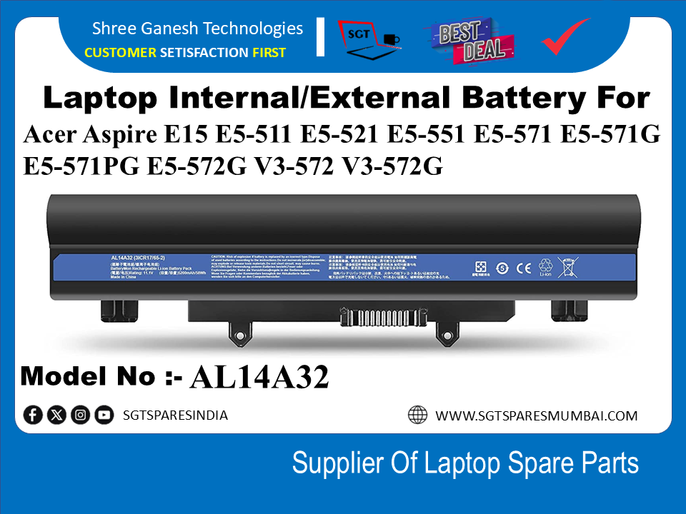 A-cer AL14A32 External Battery For Acer Aspire E15 E5-511 E5-521 E5-551 E5-571 E5-571G E5-571PG E5-572G V3-572 V3-572G