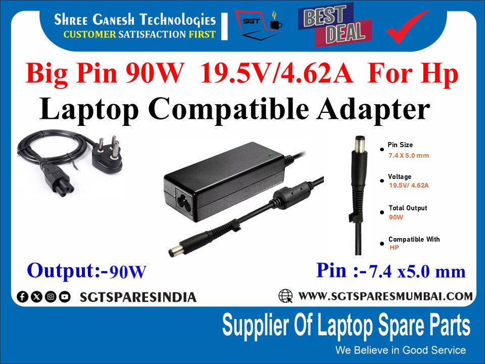 Big Pin 90W 19.5V/4.62A For Hp Laptop Compatible Adapter