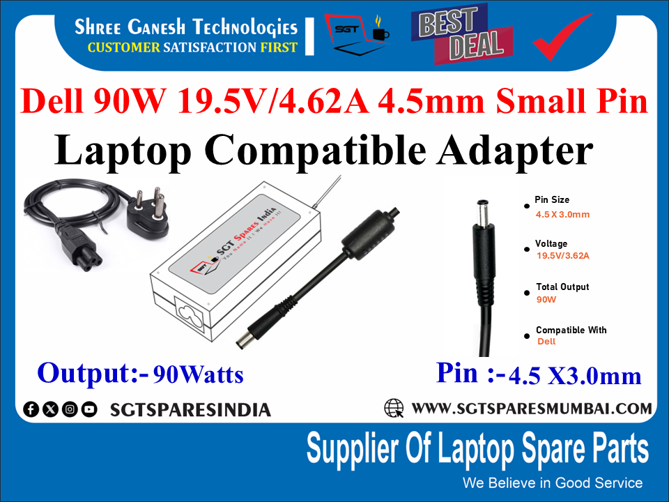 Dell 90W 19.5V/4.62A 4.5mm Small Pin Laptop Compatible adapter