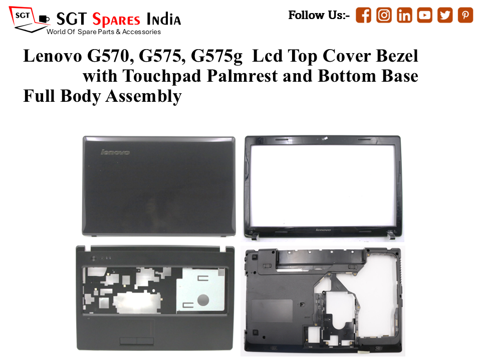 Lenovo G570, G575, G575g Laptop Lcd Top Cover Bezel with Touchpad Palmrest and Bottom Base Full Body Assembly