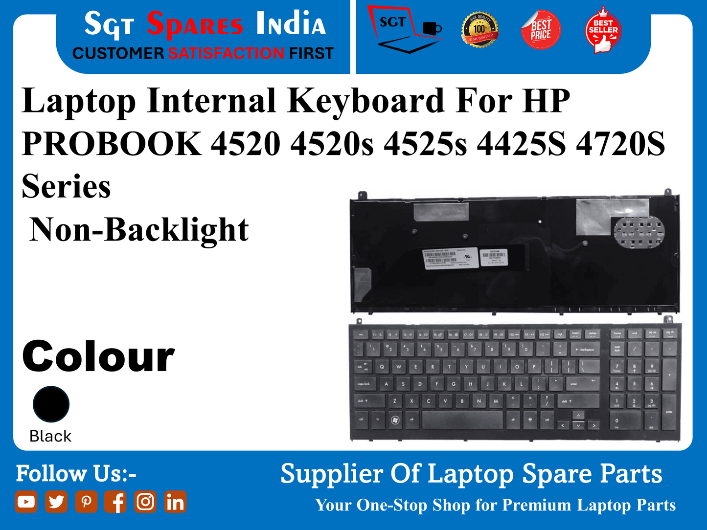 HP PROBOOK 4520 4520s 4525s 4425S 4720S सीरीज नॉन-बैकलाइट के लिए लैपटॉप इंटरनल कीबोर्ड रंग काला
