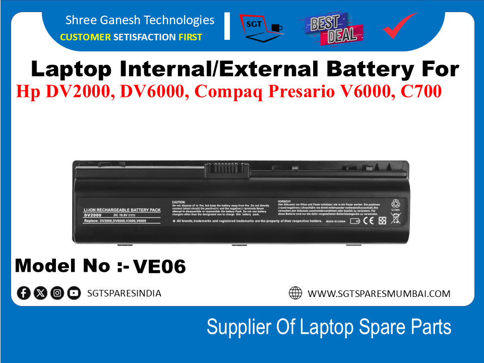 H-P VE06 External Battery For Hp DV2000, DV6000, Compaq Presario V6000, C700