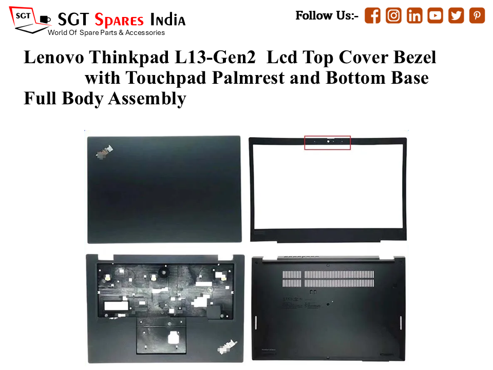 Lenovo Thinkpad L13-Gen2 Laptop Lcd Top Cover Bezel with Touchpad Palmrest and Bottom Base Full Body Assembly