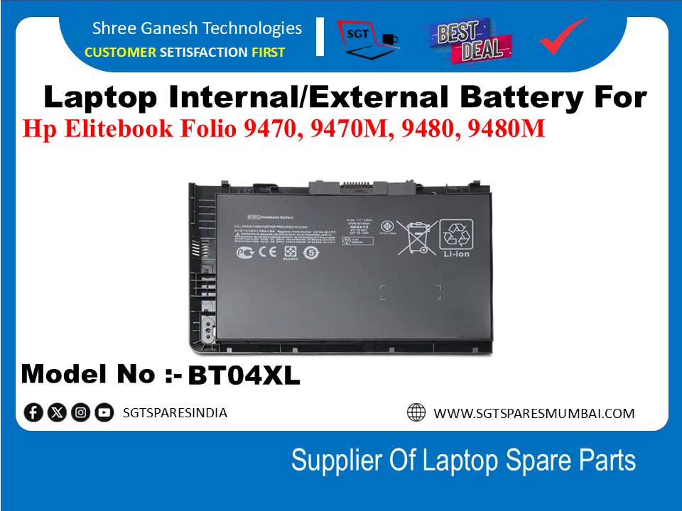 H-P BT04XL External Battery For Hp Elitebook Folio 9470, 9470M, 9480, 9480M