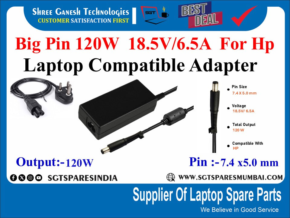 Big Pin 120W 18.5V/6.5A For Hp Laptop Compatible Adapter