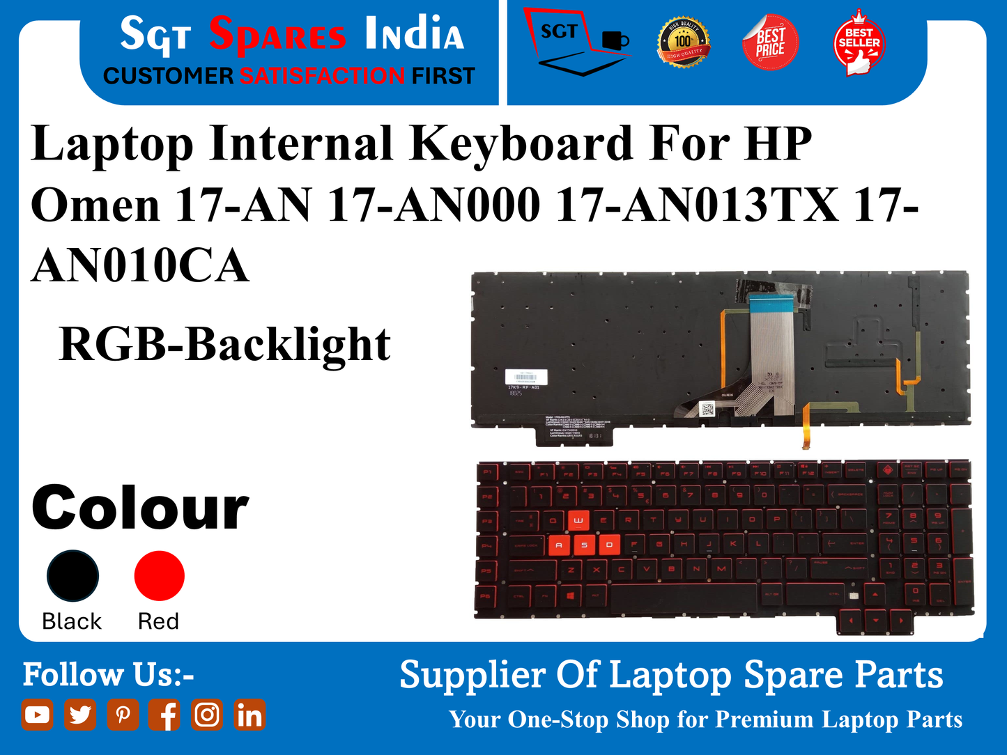 HP Omen 17-AN 17-AN000 17-AN013TX 17- AN010CA के लिए लैपटॉप आंतरिक कीबोर्ड RGB-बैकलाइट रंग काला लाल