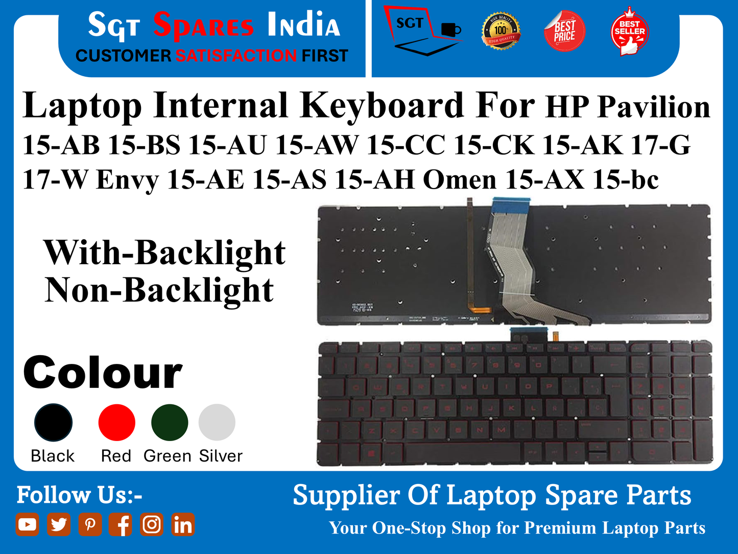 लैपटॉप इंटरनल कीबोर्ड HP Pavilion 15-AB 15-BS 15-AU 15-AW 15-CC 15-CK 15-AK 17-G 17-W Envy 15-AE 15-AS 15-AH Omen 15-AX 15-be के लिए बैकलाइट के साथ बैकलाइट के बिना रंग काला लाल हरा सिल्वर