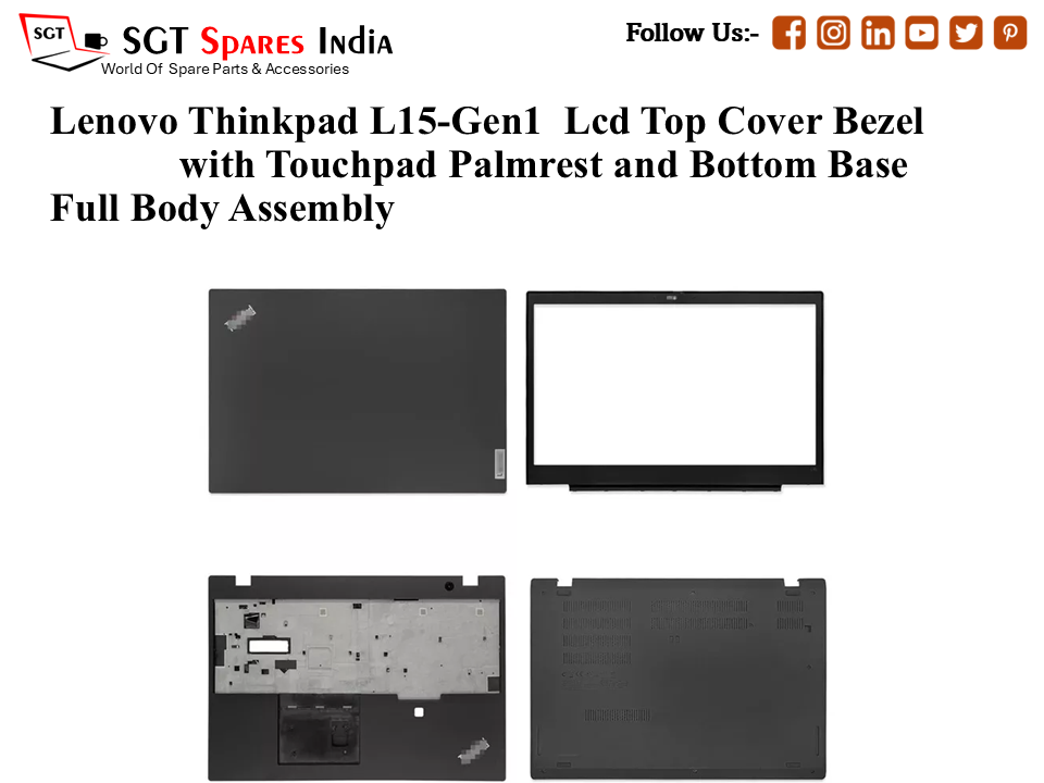 Lenovo Thinkpad L15-Gen1 Laptop Lcd Top Cover Bezel with Touchpad Palmrest and Bottom Base Full Body Assembly