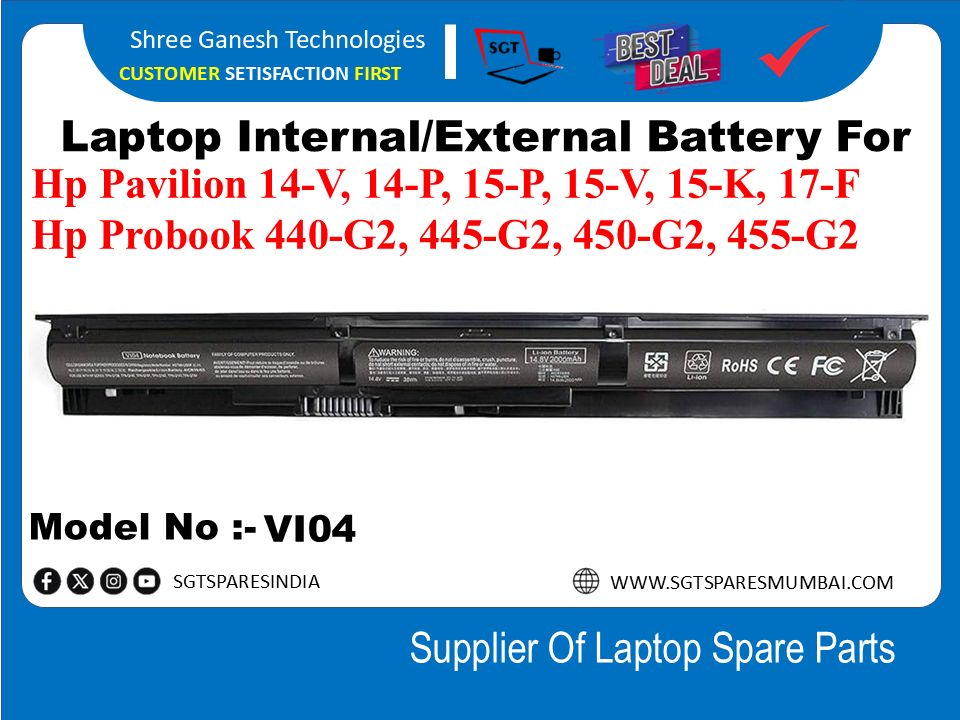 H-P VI04 External Battery For Hp Pavilion 14-V, 14-P, 15-P, 15-V, 15-K, 17-F, Hp Probook 440-G2, 445-G2, 450-G2, 455-G2