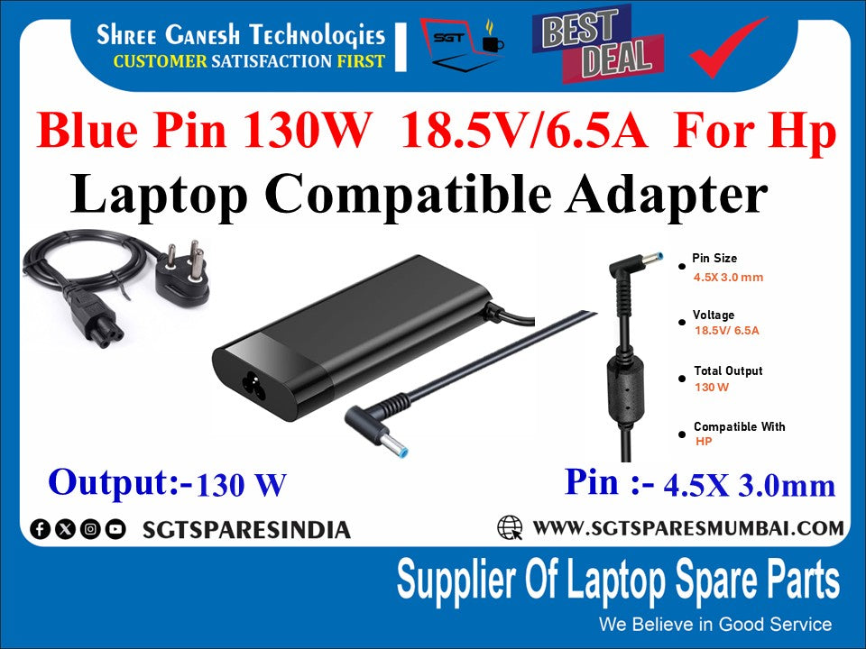 Blue Pin 130W 18.5V/6.5A For Hp Laptop Compatible Adapter