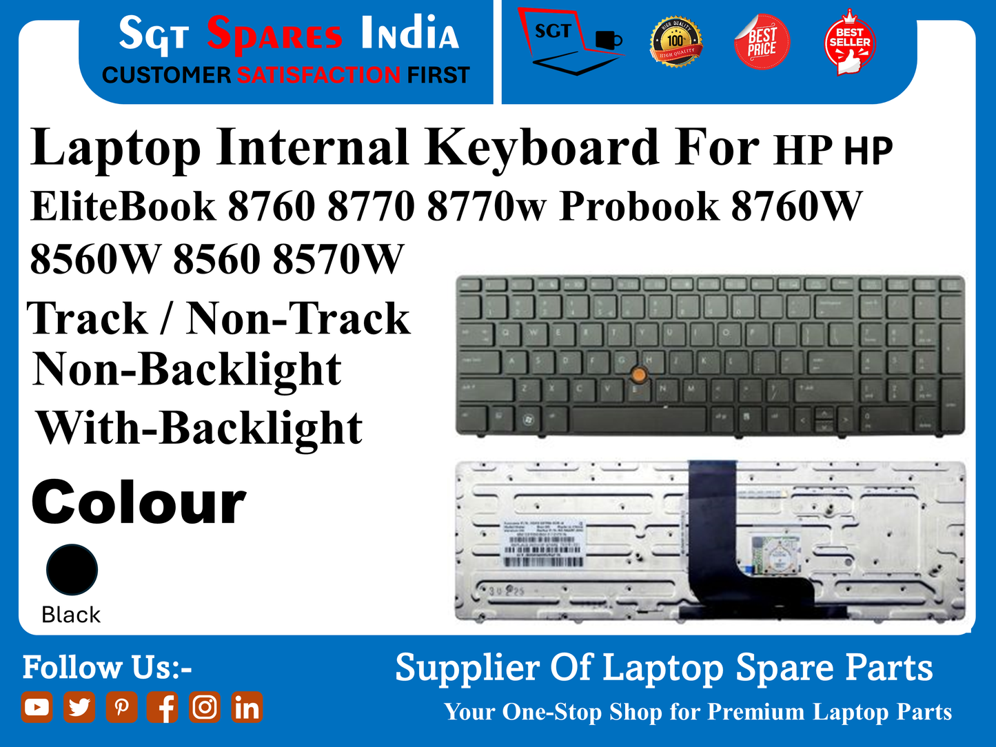 लैपटॉप आंतरिक कीबोर्ड HP HP EliteBook 8760 8770 8770w Probook 8760W 8560W 8560 8570W ट्रैक / नॉन-ट्रैक नॉन-बैकलाइट बैकलाइट के साथ रंग काला