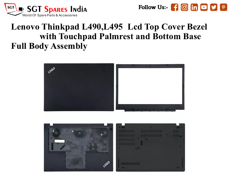 Lenovo Thinkpad L490,L495 Laptop Lcd Top Cover Bezel with Touchpad Palmrest and Bottom Base Full Body Assembly