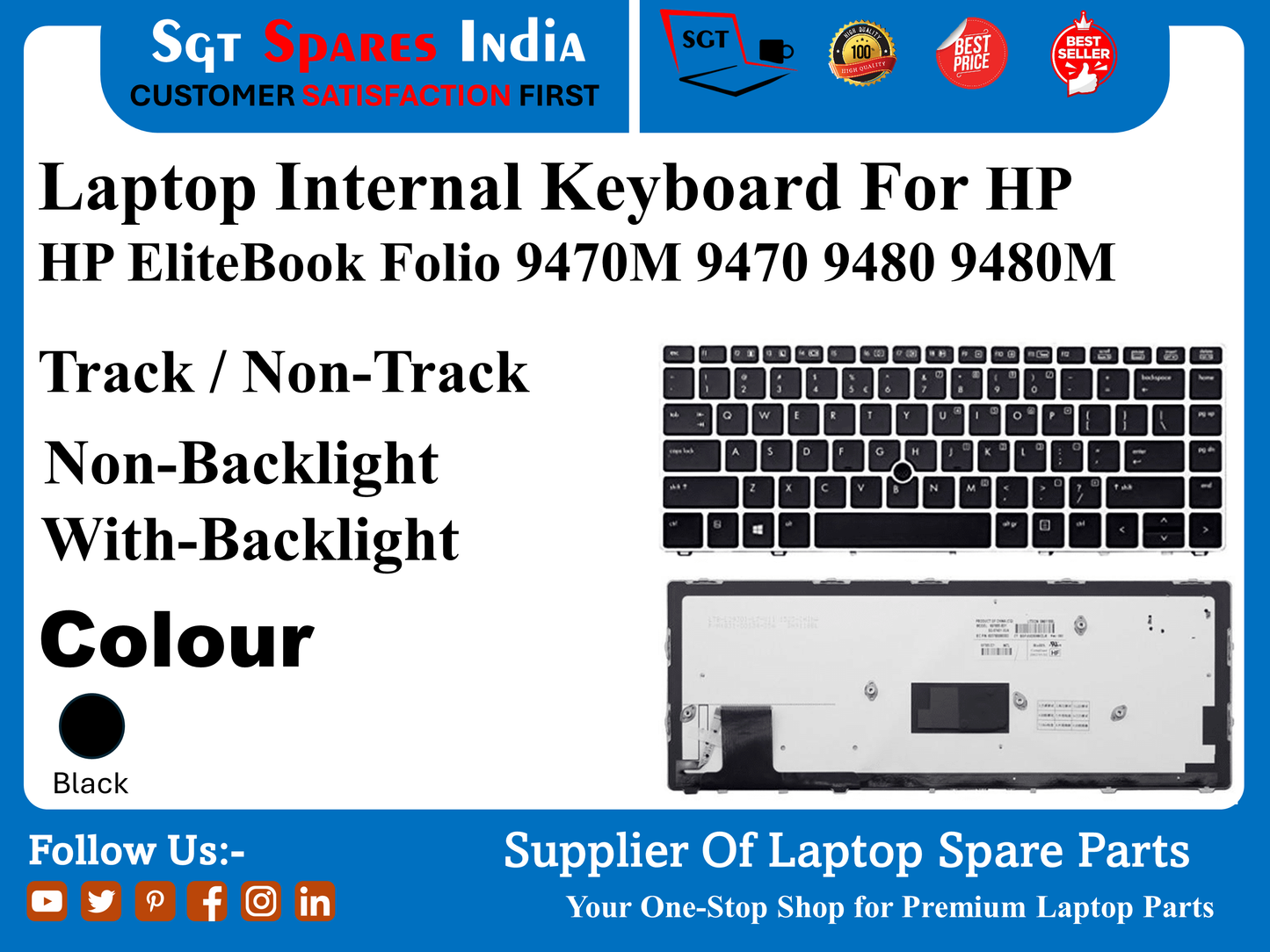 लैपटॉप आंतरिक कीबोर्ड HP HP EliteBook Folio 9470M 9470 9480 9480M ट्रैक / नॉन-ट्रैक नॉन-बैकलाइट बैकलाइट के साथ रंग काला