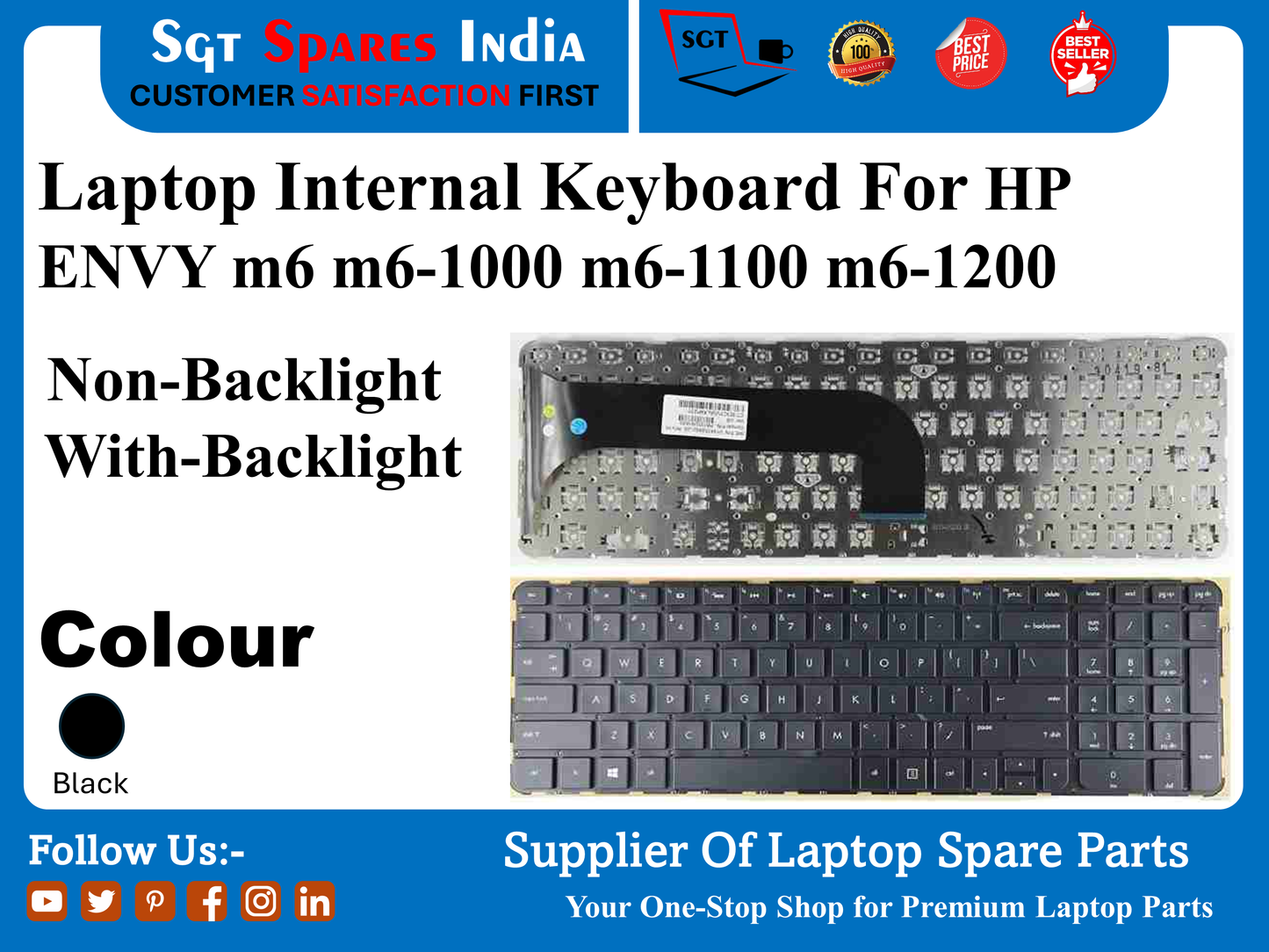 HP ENVY m6 m6-1000 m6-1100 m6-1200 00010 के लिए लैपटॉप आंतरिक कीबोर्ड बैकलाइट के साथ नॉन-बैकलाइट रंग काला