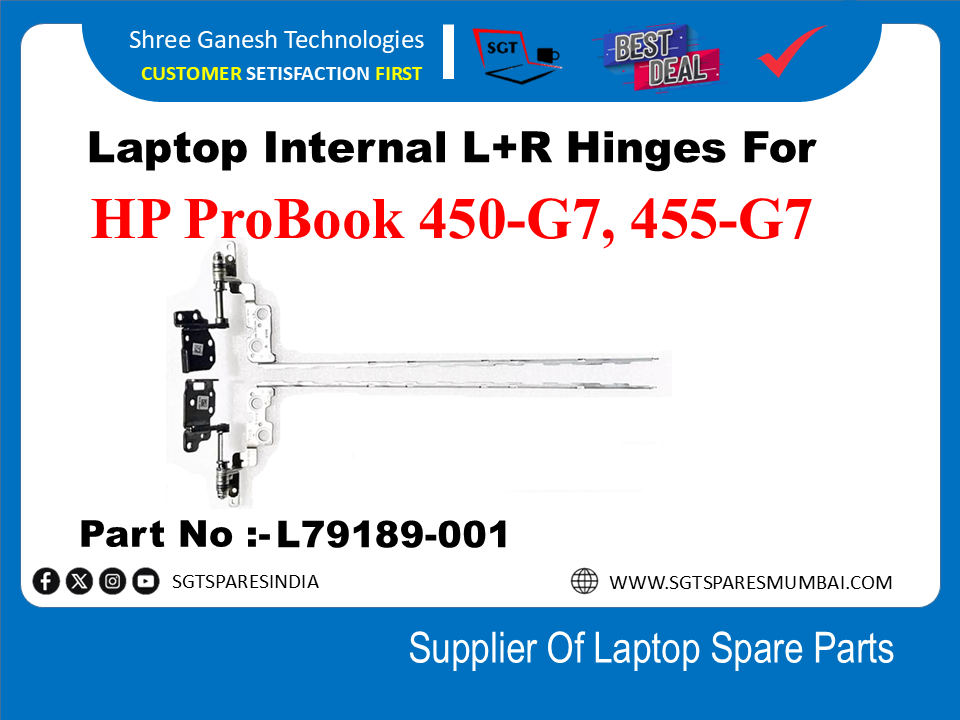 Laptop Internal L+R Hinges For HP ProBook 450-G7, 455-G7 Part No :- L79189-001
