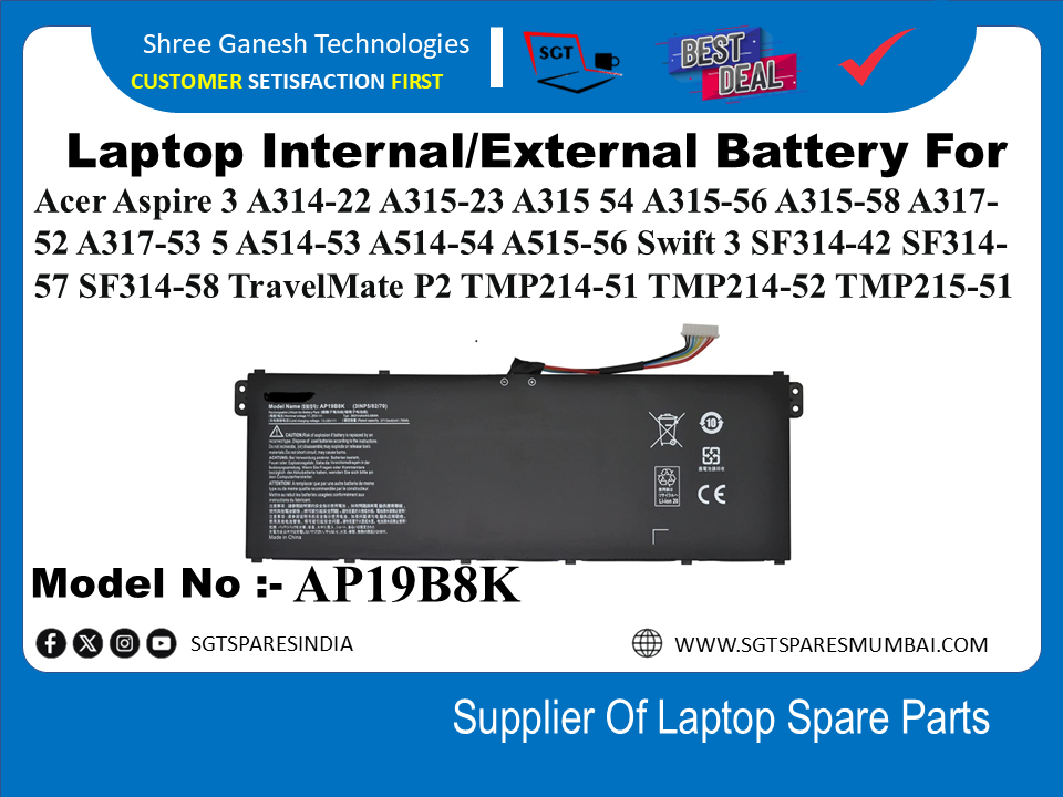 A-cer AP19B8K Internal Battery For Acer Aspire 3 A314-22 A315-23 A315 54 A315-56 A315-58 A317-52 A317-53 5 A514-53 A514-54 A515-56 Swift 3 SF314-42 SF314-57 SF314-58 TravelMate P2 TMP214-51 TMP214-52 TMP215-51
