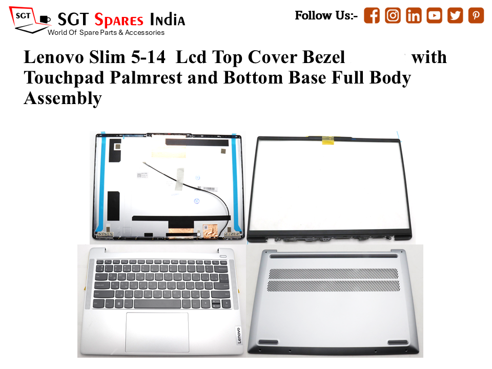 Lenovo Slim 5-14 Laptop Lcd Top Cover Bezel with Touchpad Palmrest and Bottom Base Full Body Assembly
